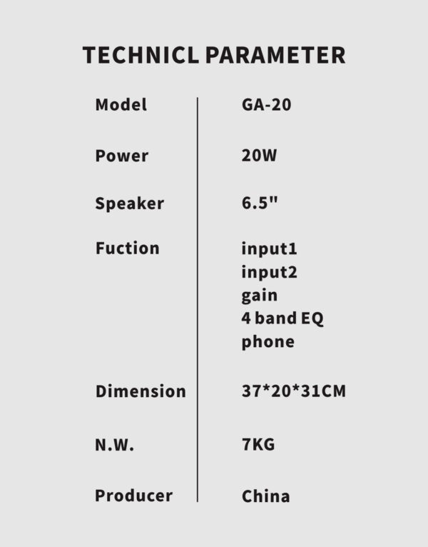 GA-20 Portable Audio Guitar Amplifier - Treble Middle Bass - Acoustic Ukulele Speaker - Image 4