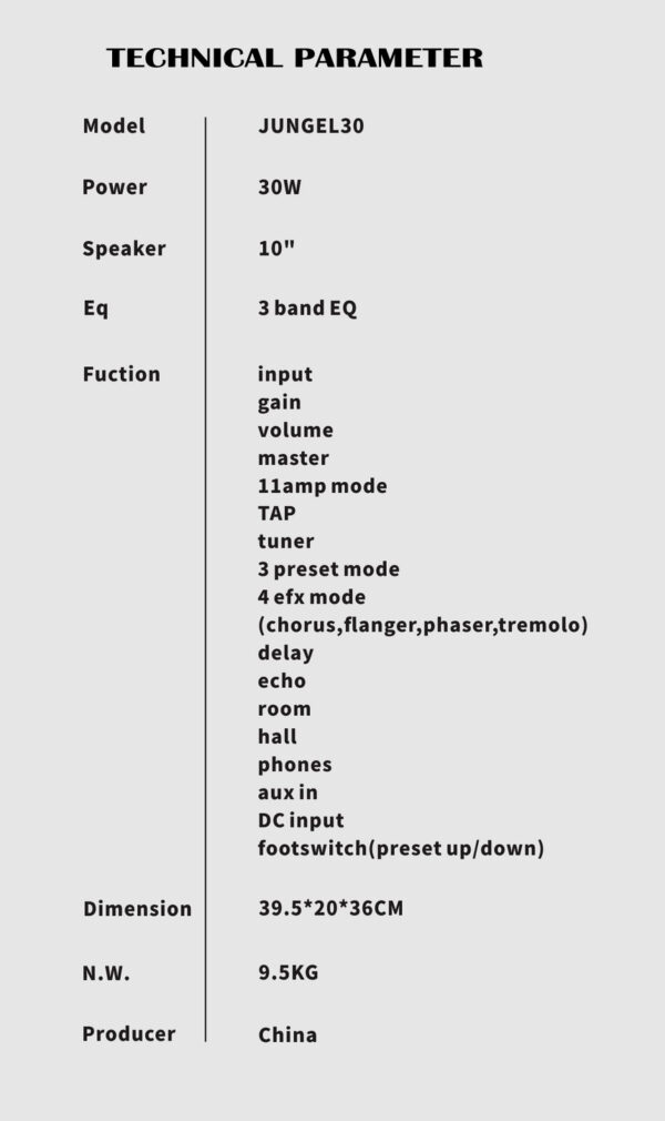 Jungel-30 Portable Audio Guitar 30W Amplifier with 3 Brand Equalizer Master AC OUT - Image 5