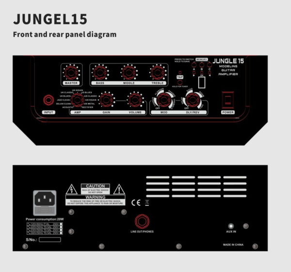Jungel-15 Portable Audio Guitar 15W Amplifier with 3 Brand Equalizer Master AC OUT - Image 4