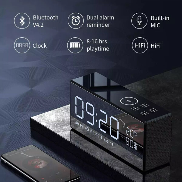 TEC-BS95 Portable Wireless Bluetooth 5.0 Mini Cyber Speaker with LED Digital Clock - Image 2